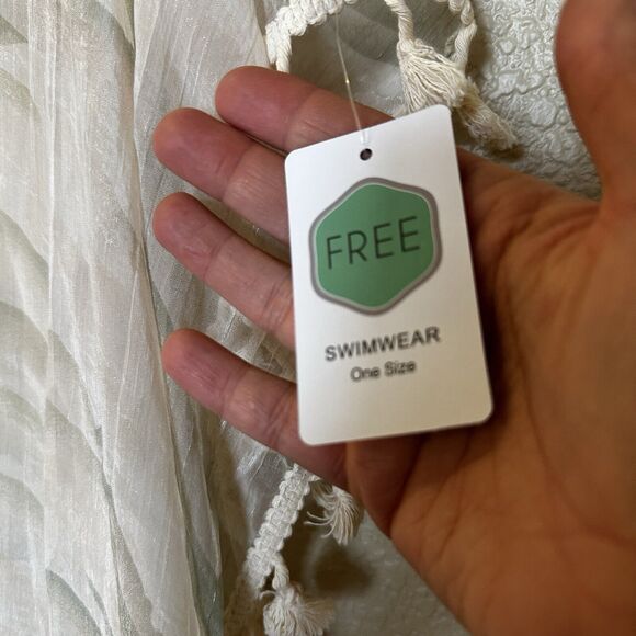 Free Swimwear One Size Sheer Cover Up Open Front Kimono Fringe Hems Swim Beach - Picture 6 of 7